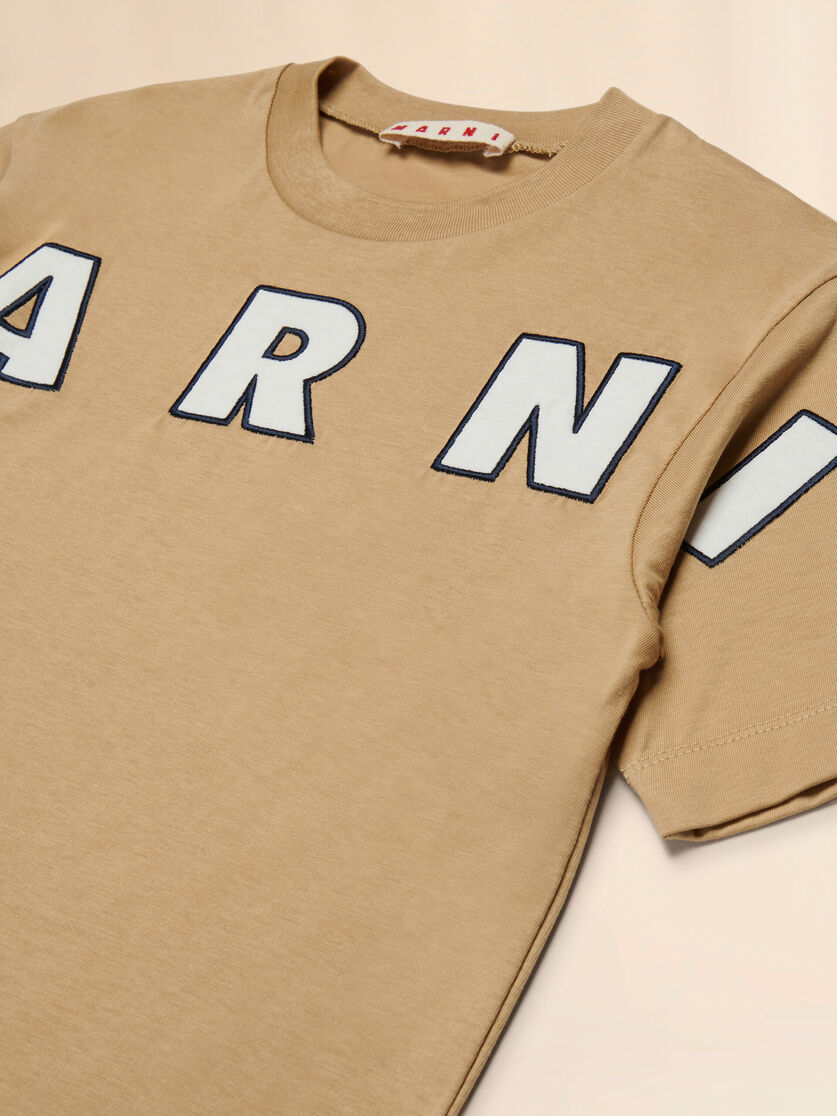 Beige cotton T-shirt with embroidered logo - T-shirts - Image 3