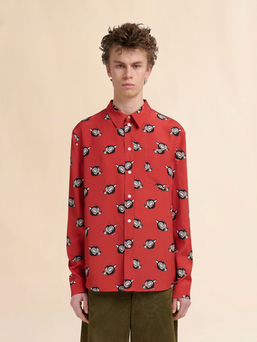 Orange viscose shirt with Wolves print - Shirts - Image 2