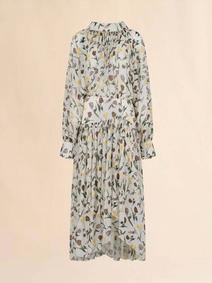 Cream chiffon dress with Tulips and Hares print - Dresses - Image 1