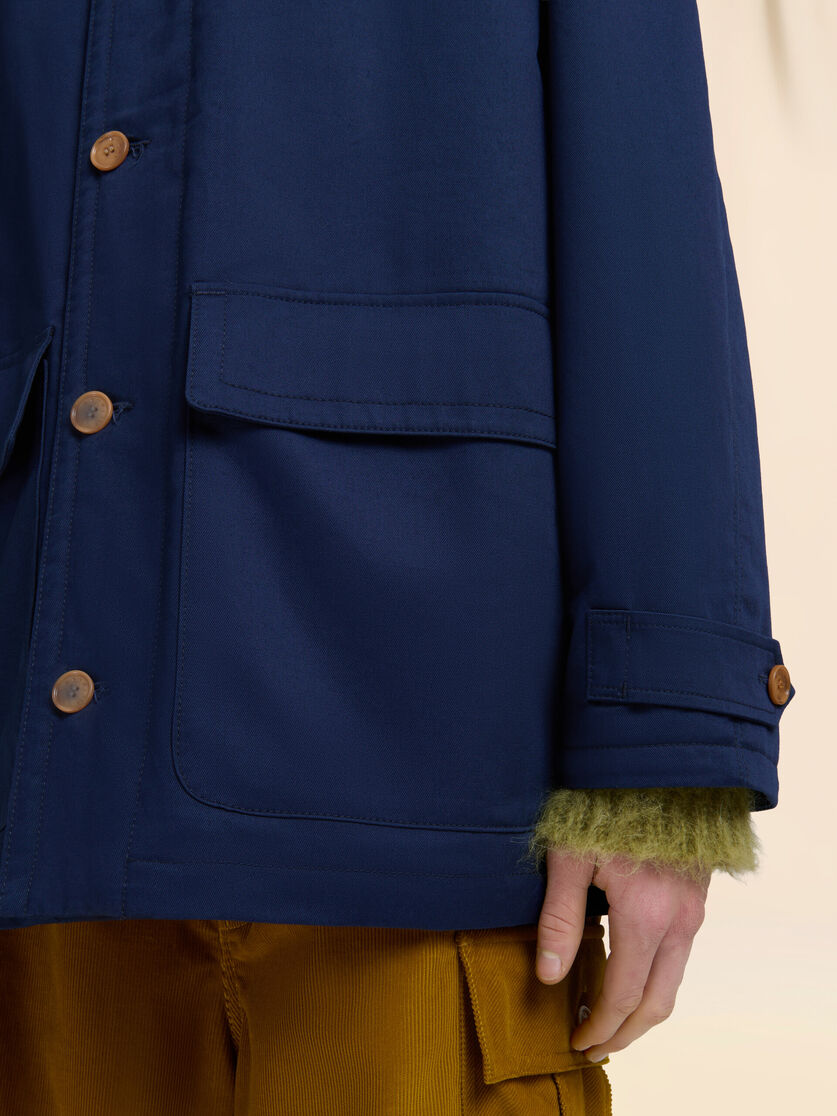 Blue organic gabardine parka with corduroy collar - Coats - Image 5