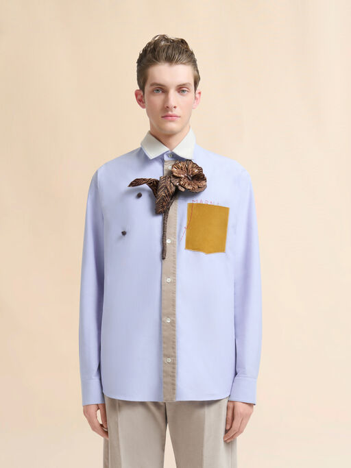 Blaues Baumwollhemd mit Marni-Mending-Stickerei. - Hemden