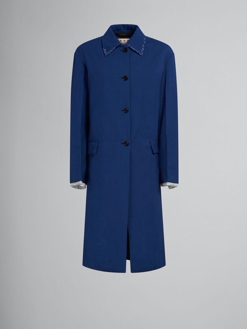 Blue tropical wool trench coat - Coat - Image 1