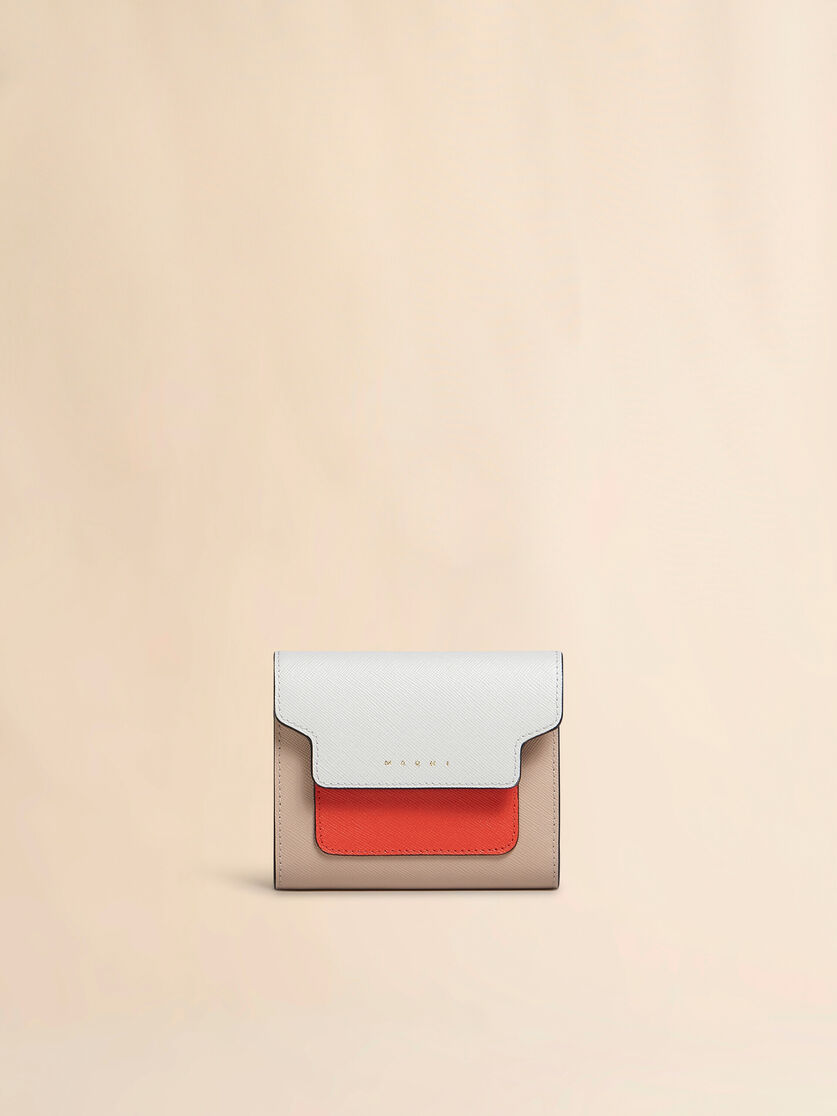 Portefeuille en cuir saffiano vert clair, blanc et marron - Portefeuilles - Image 1