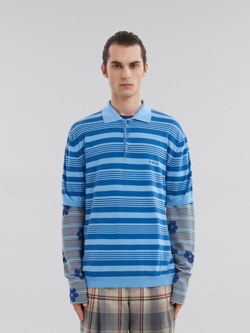 Blue striped cotton polo shirt with Marni mending | Marni