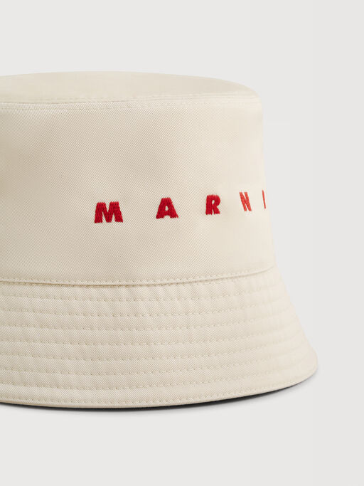 Ivory organic gabardine bucket hat with embroidered logo - Hats