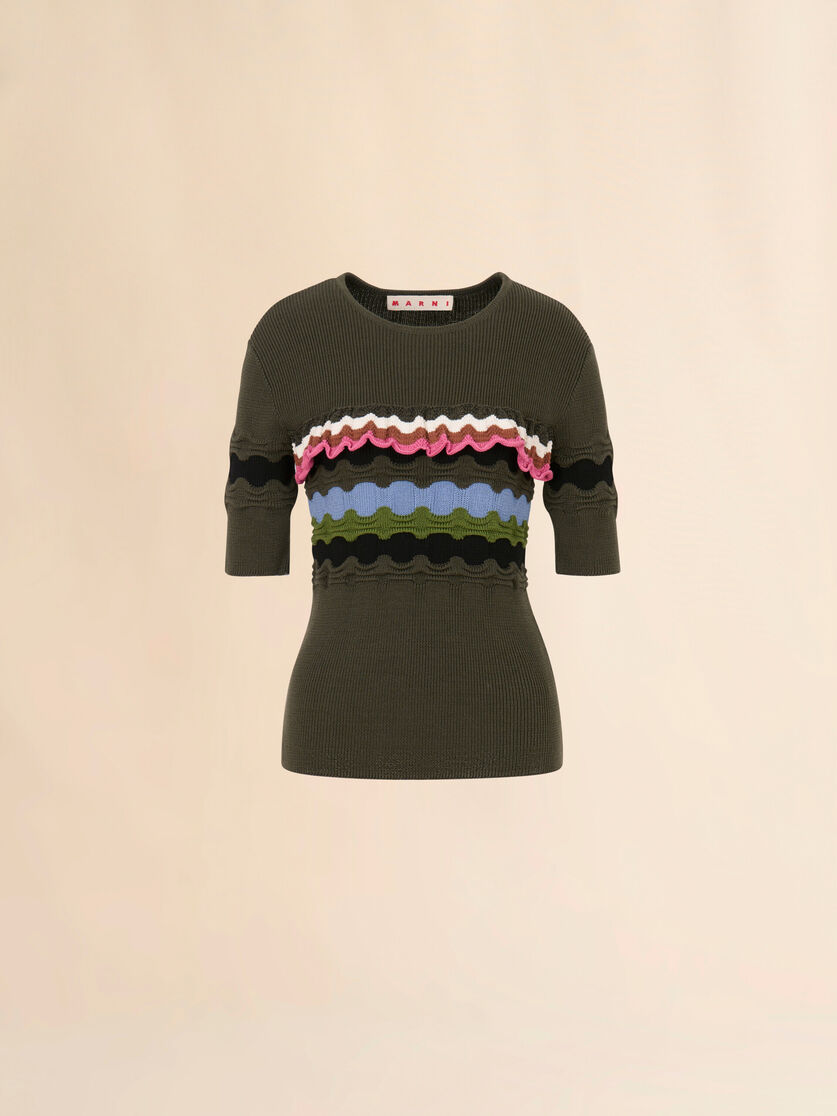 3Dウェーブディテール グリーン コットンジャンパー, Image 1