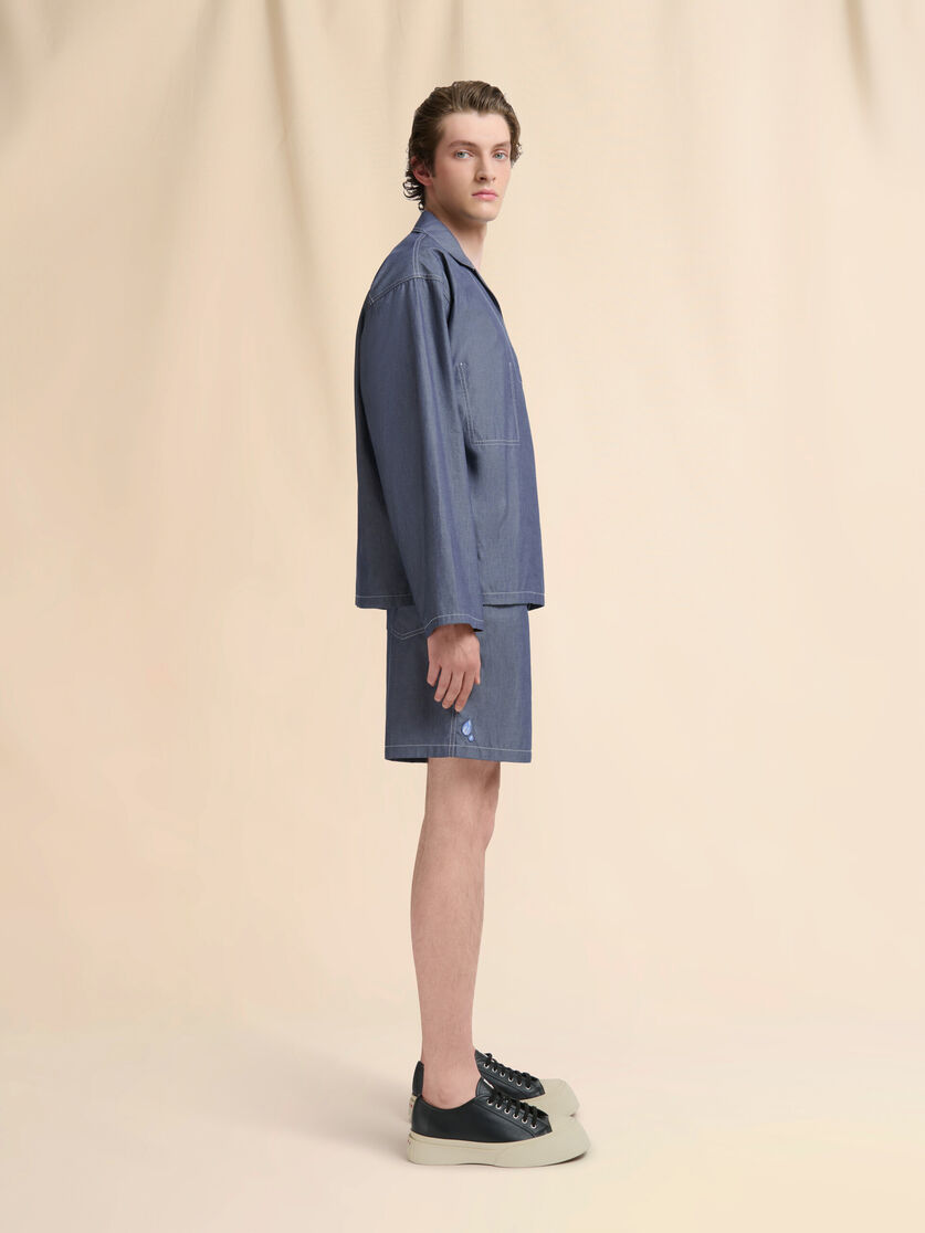 Blue chambray shorts with back adjuster - Pants - Image 5