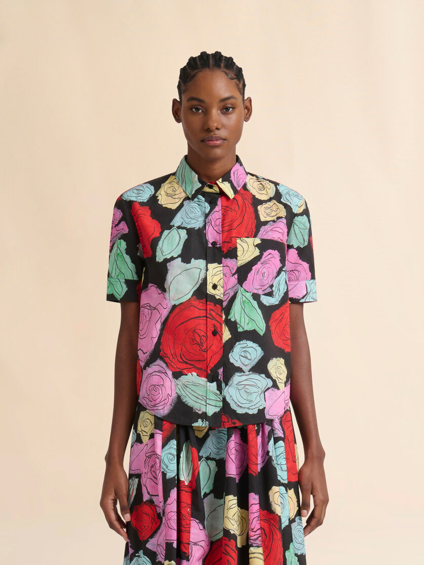Black poplin short-sleeve shirt with Orion print - Shirts - Image 2