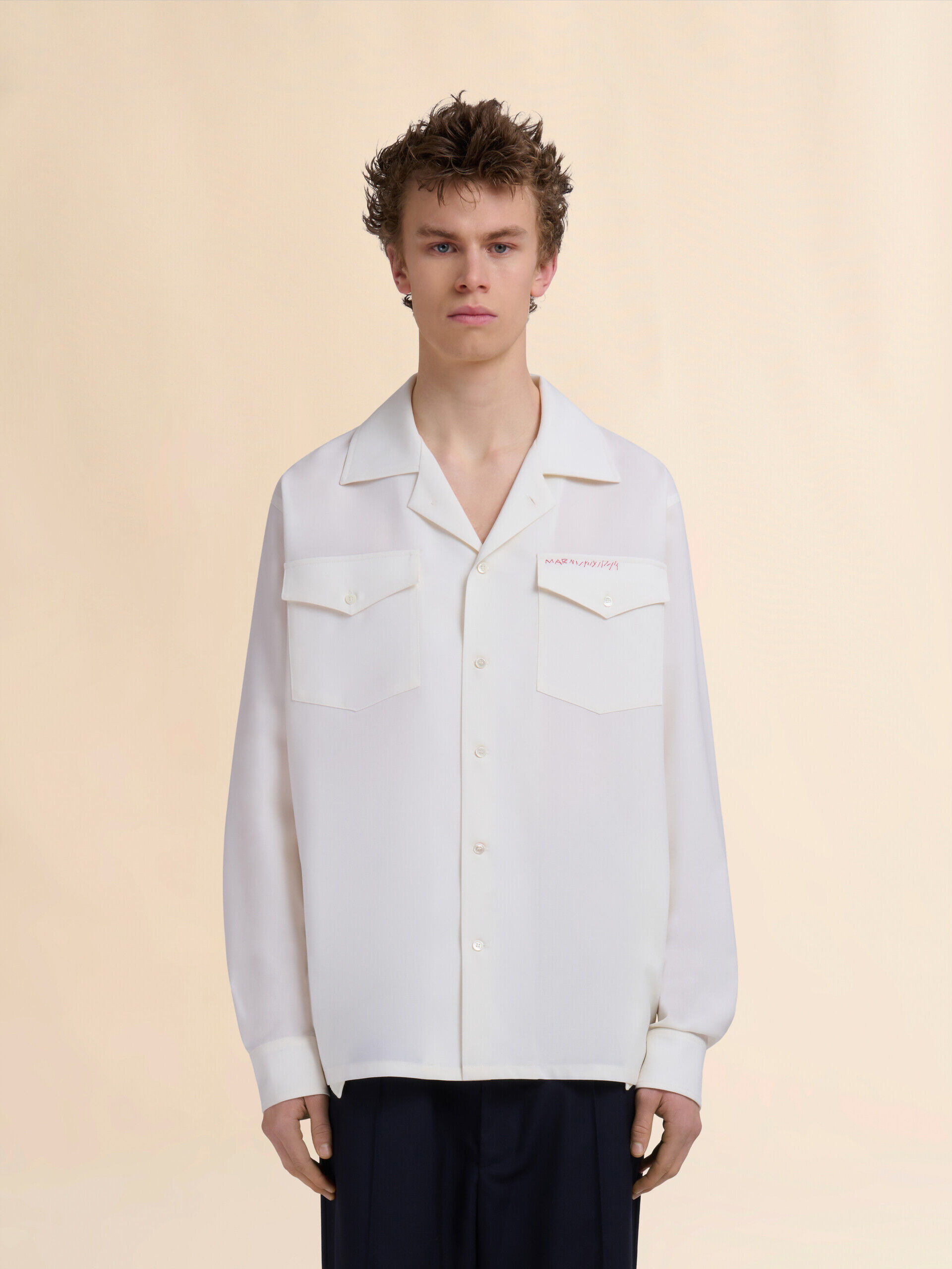 Tシャツ・カットソー MARNI FW25 'Tropical 'Wool' shirt (CUMU0310S0TW839 00W01) White tropical wool shirt with Marni Mending | Marni