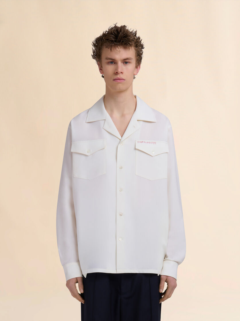 Deep blue tropical wool shirt with Marni Mending - Shirts - Image 2
