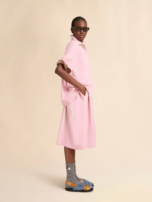 Blue screen-printed denim flared skirt - Skirts