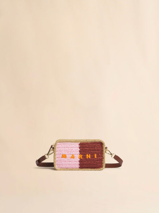 Pink and burgundy paper raffia Seaside camera bag - Shoulder Bags