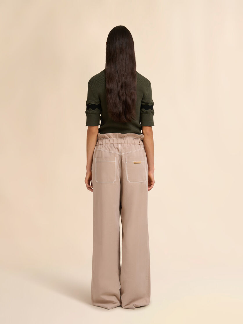 Beige gabardine trousers with paperbag waist, Image 3