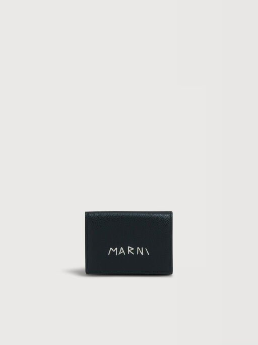 Black leather trifold wallet with Marni Mending embroidery - Wallets