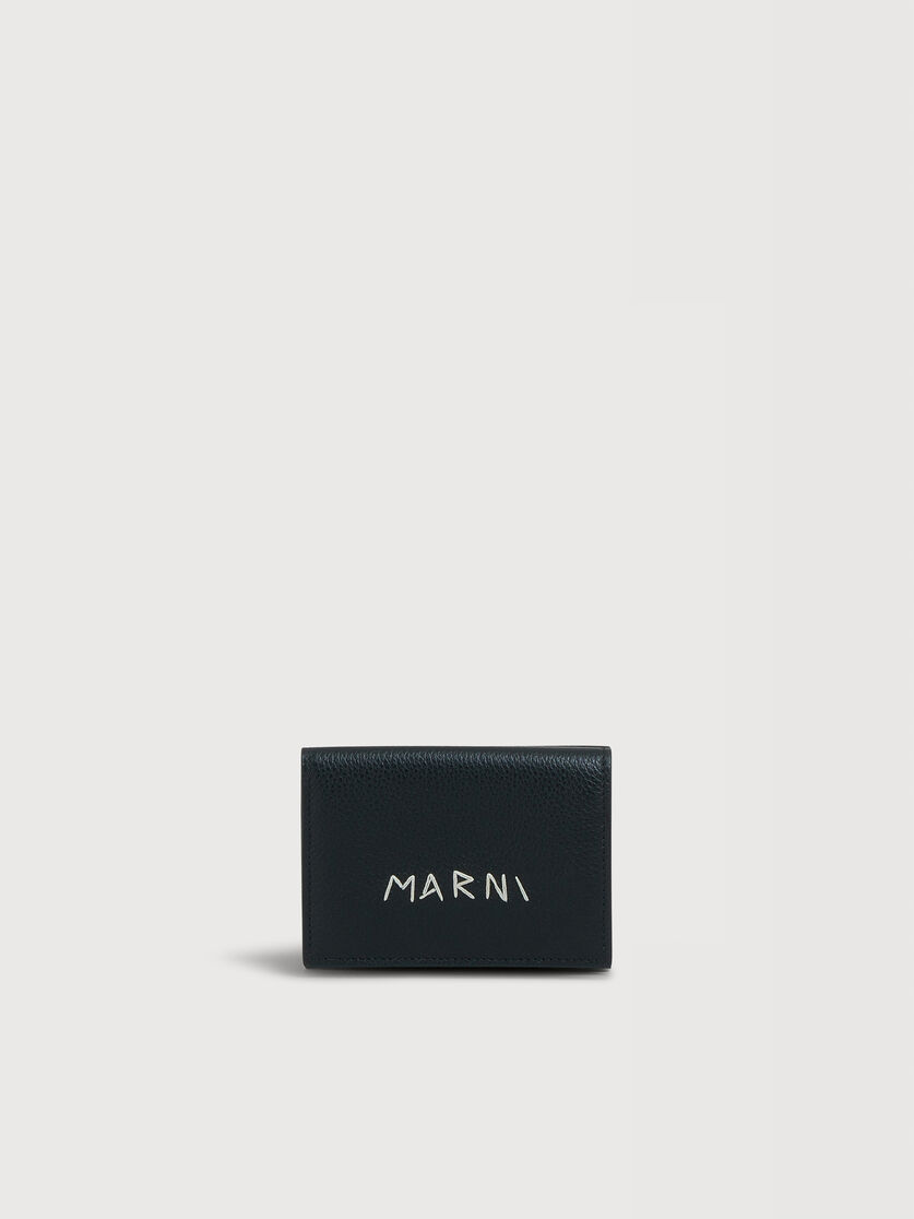 Black leather trifold wallet with Marni Mending embroidery, Image 1