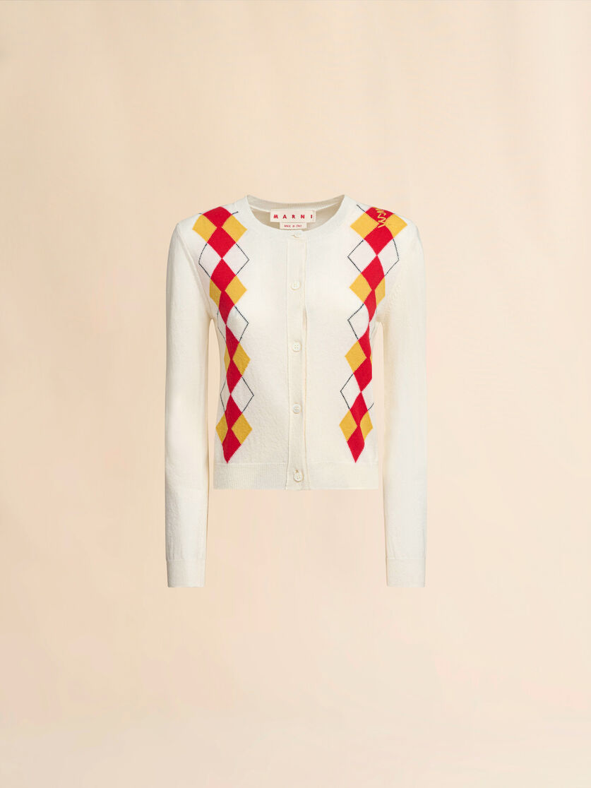 Ivory wool argyle cardigan - Pullovers - Image 1
