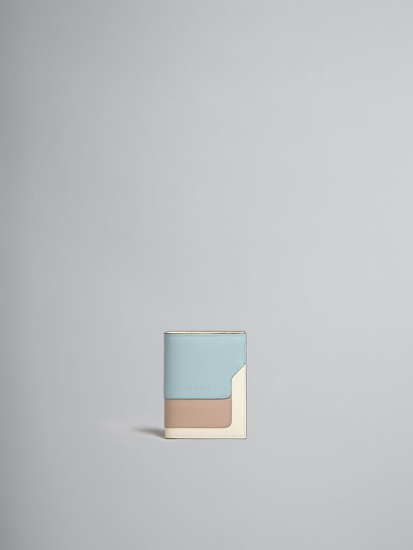 Portafoglio bi-fold in saffiano blu bianco e marrone - Portafogli - Image 1