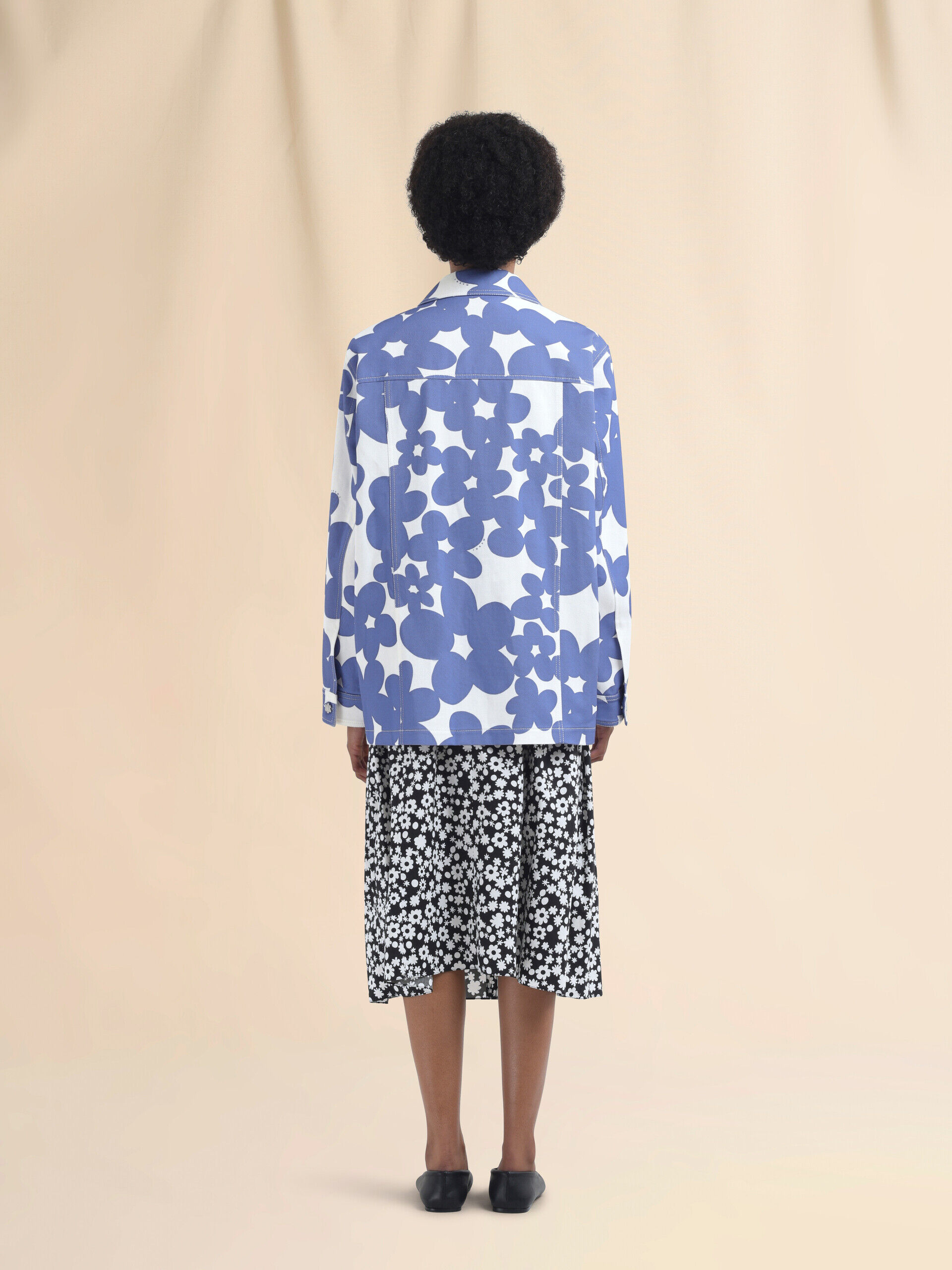 Cotton jacket with white and light blue Dillies print | Marni