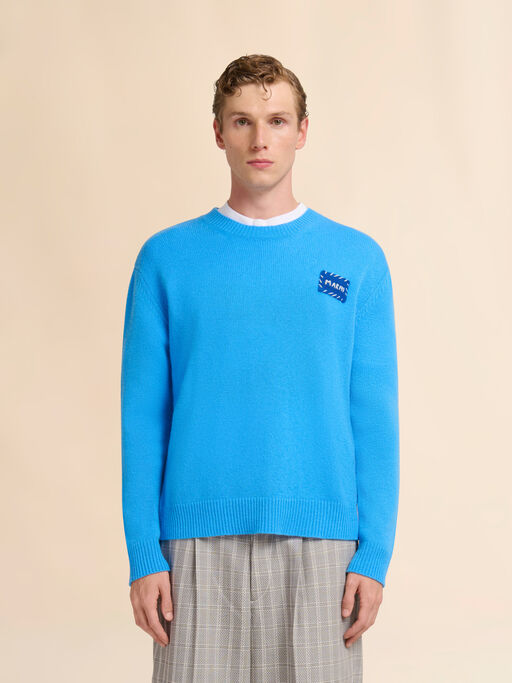 Bright blue cashmere sweater with Marni patch - Pullovers
