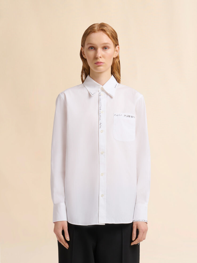 White organic poplin shirt with Marni Mending - Shirts - Image 2