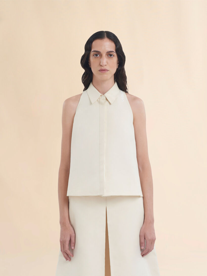 Ivory cotton flared shirt with Marni Symbol - Shirts - Image 2