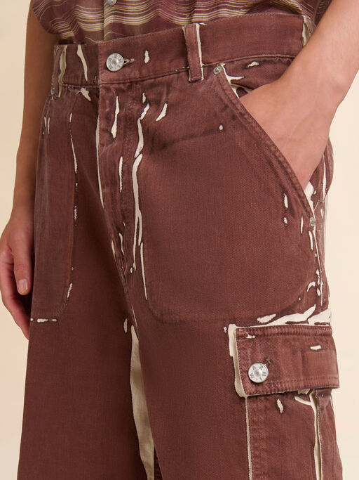 Brown screen-printed denim cargo shorts - Pants