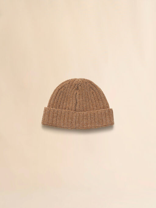 Brown ribbed beanie with hand-stitched logo - Hats