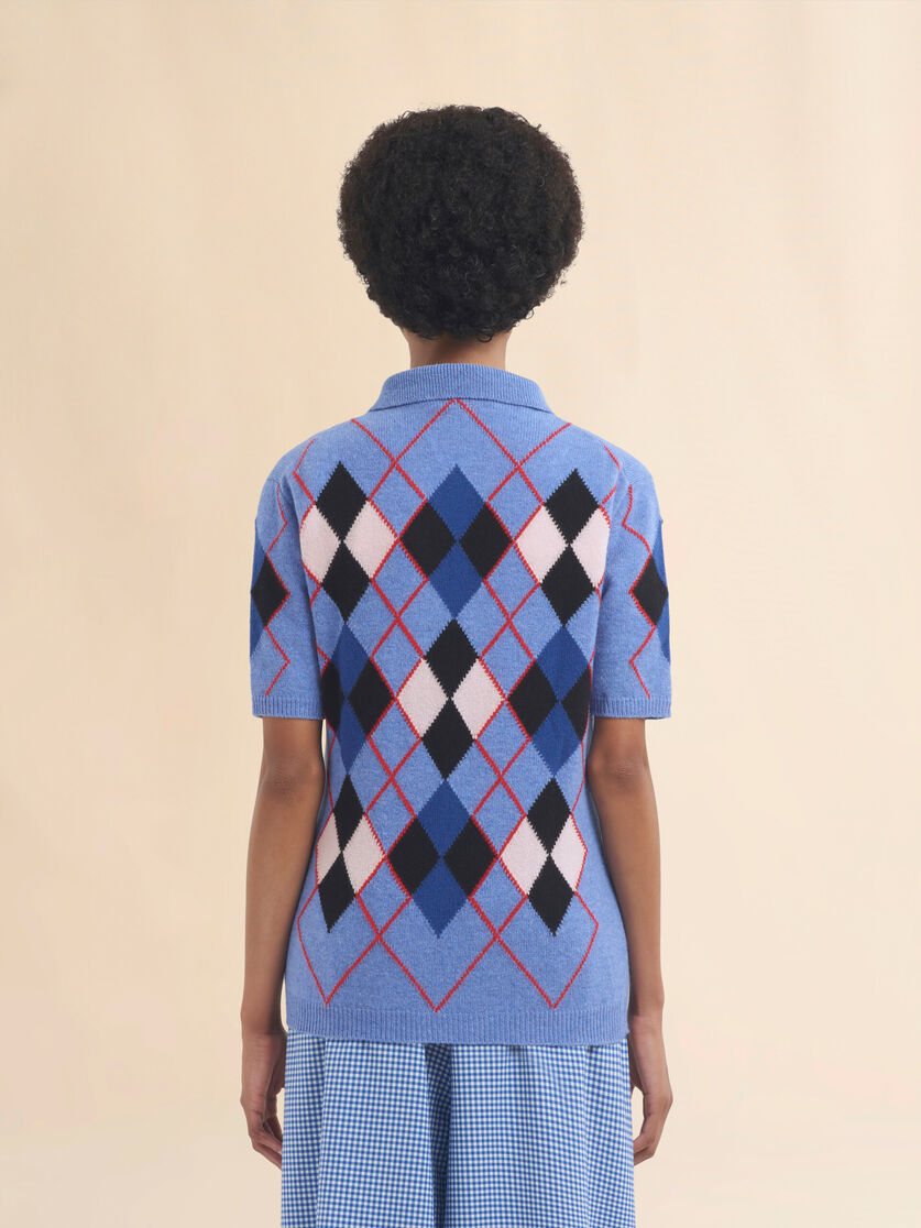 Light blue Argyle wool polo shirt - Shirts - Image 3