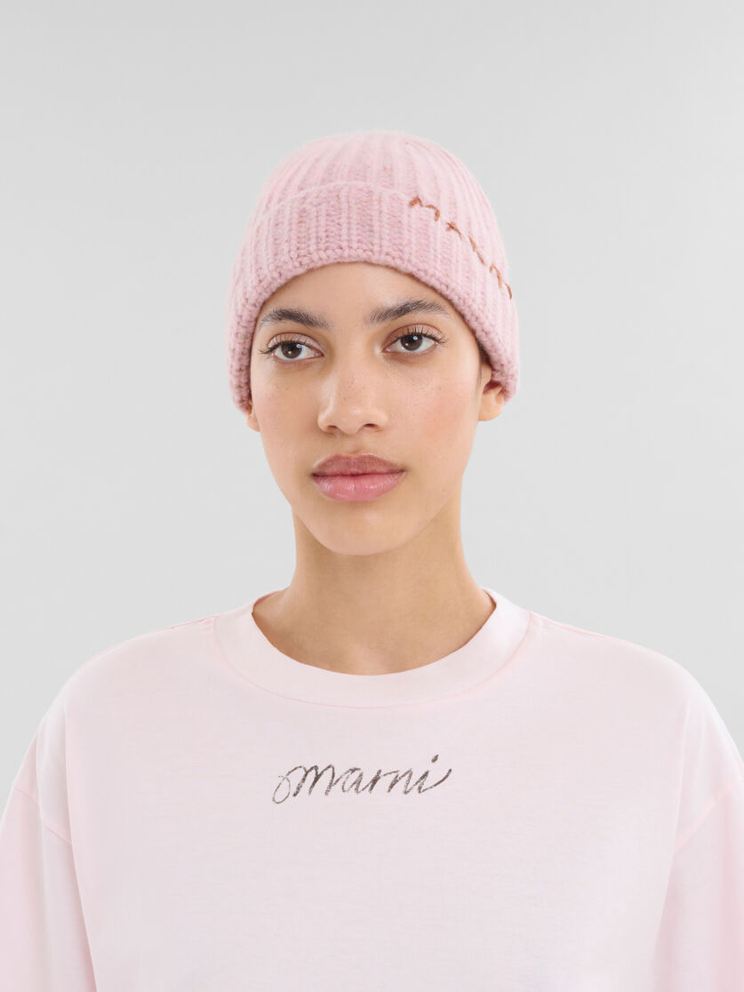 Pink Shetland wool beanie with Marni mending | Marni
