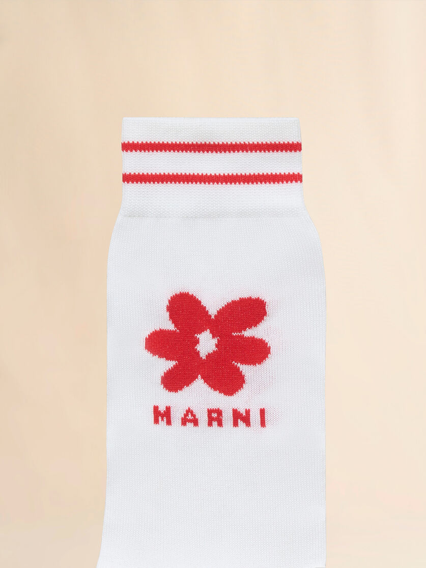 Black cotton socks with light blue jacquard flower detail - Socks - Image 3