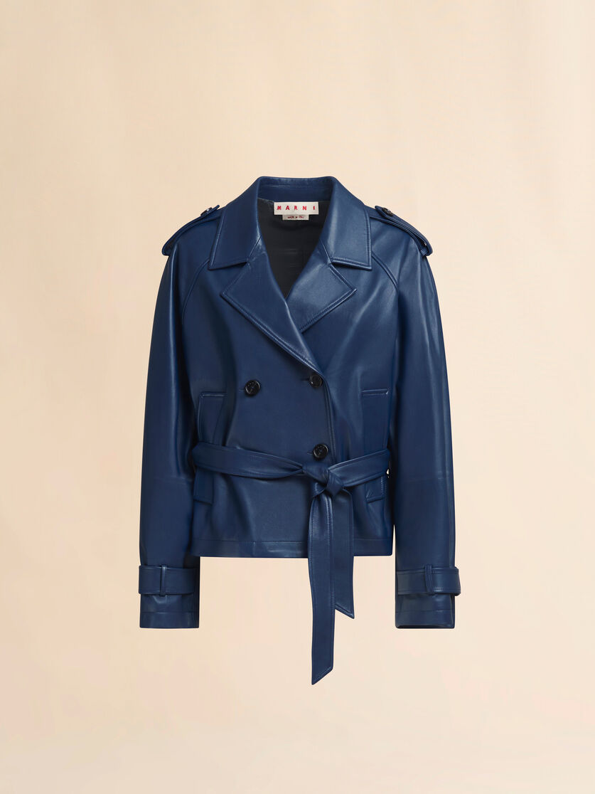Short blue nappa trench - Jackets - Image 1
