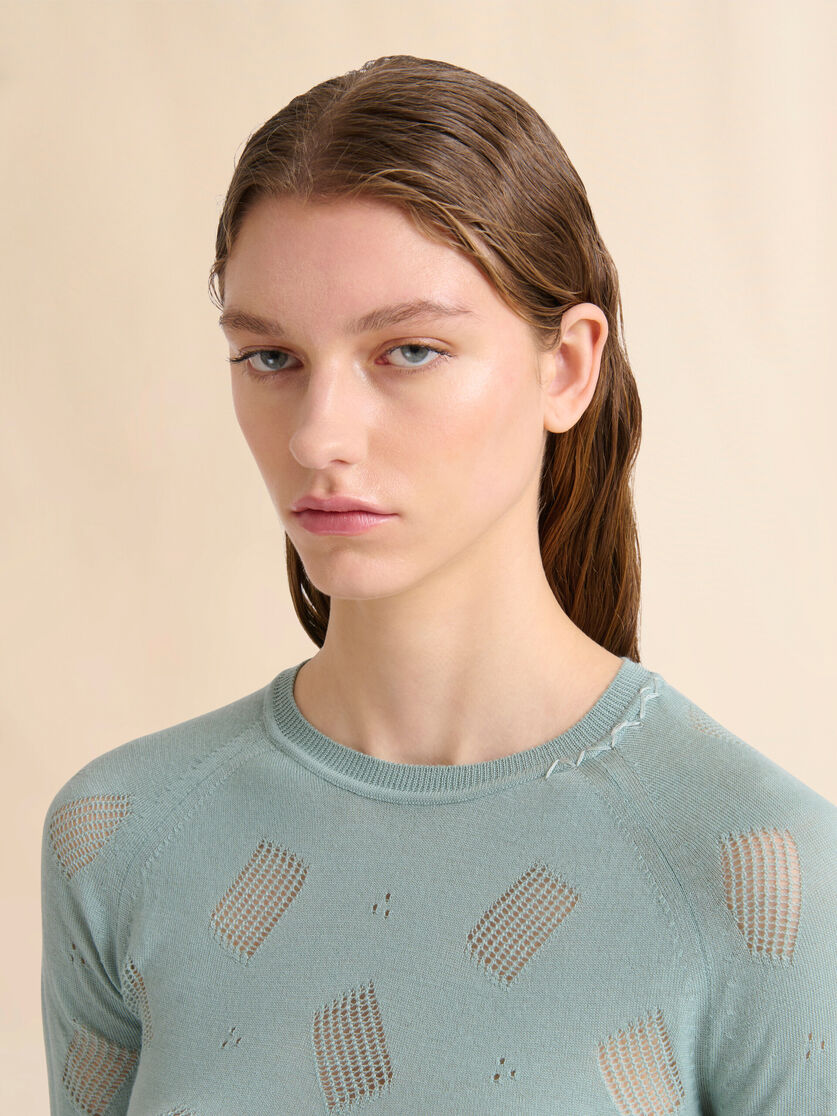 Black wool-silk knit openwork top - Pullovers - Image 4