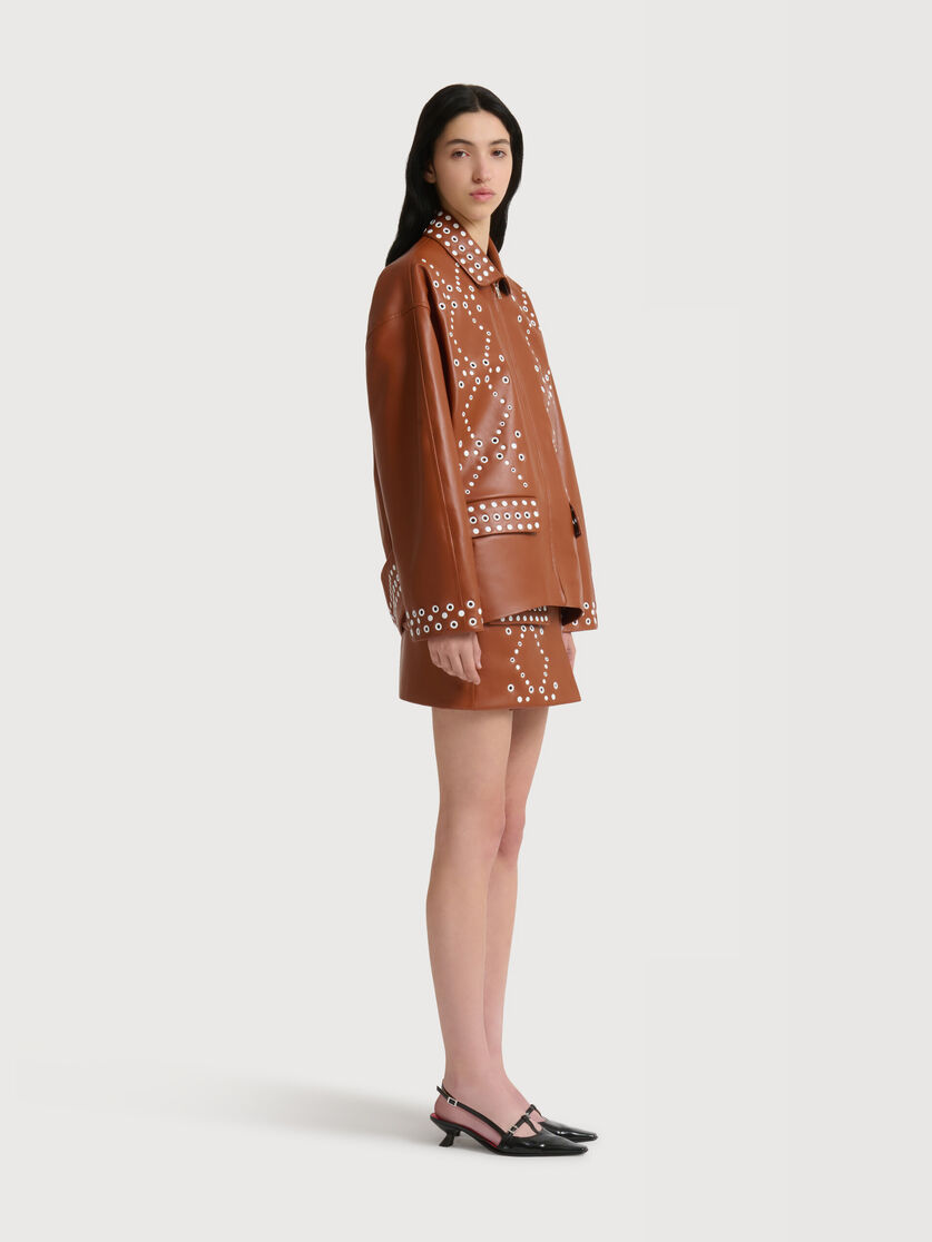 Brown leather mini skirt with studs, Image 3