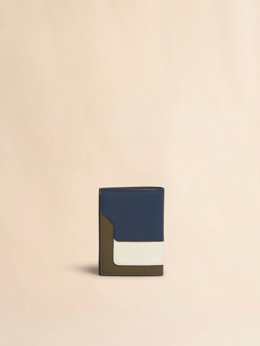 Deep blue cream and green saffiano leather bi-fold wallet | Marni 