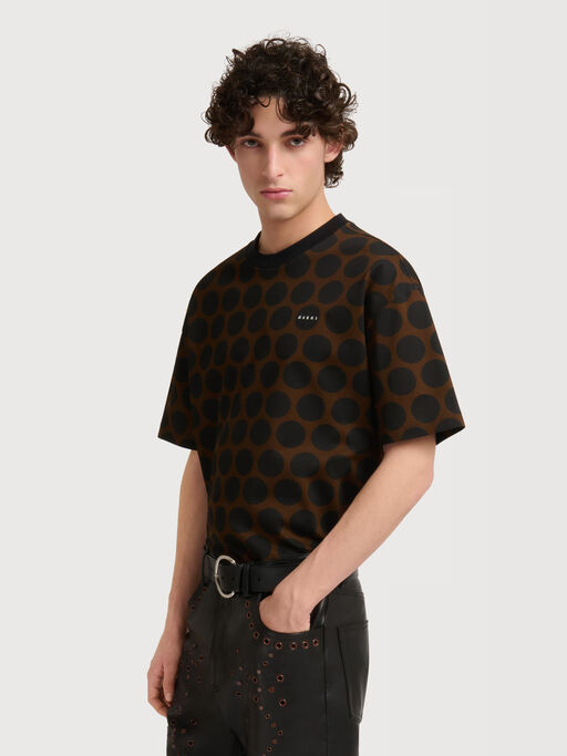 Brown cotton T-shirt with Polka Rhythm print - Shirts