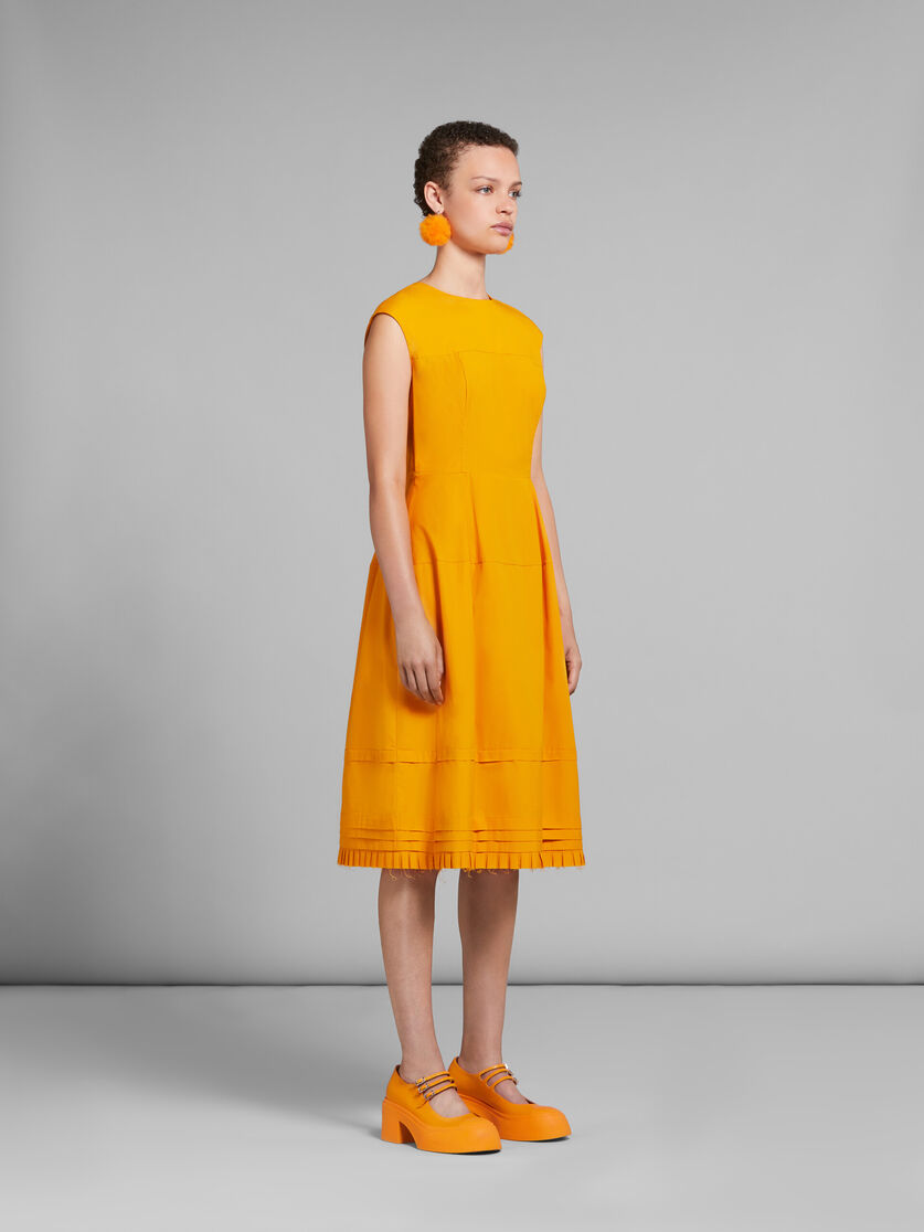 Orange organic poplin midi dress with mini pleats - Dresses - Image 6