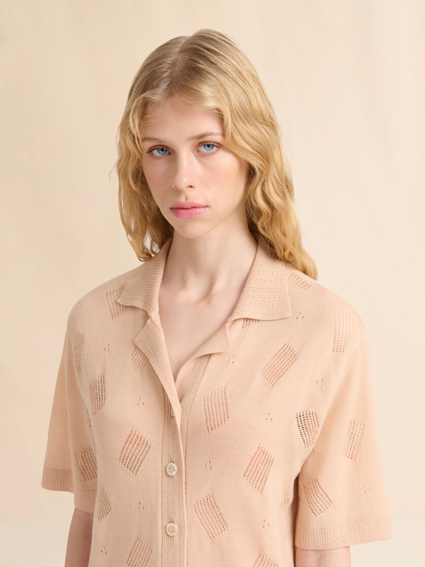 Camicia in filato traforato di lana e seta nero - Camicie - Image 4