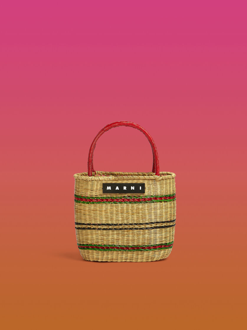 MARNI MARKET bag in green stripe natural fibre - Shopping Bags - Image 1