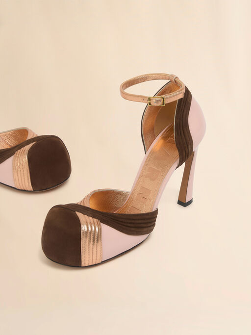 Pink and brown suede and metallic leather New Wave pump - Pumps