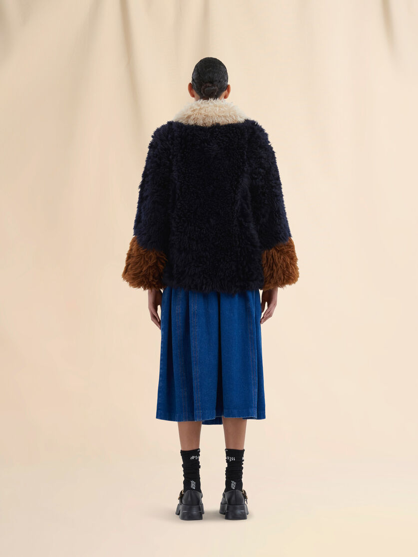 Navy long-hair shearling jacket with contrast trims - Jackets - Image 3