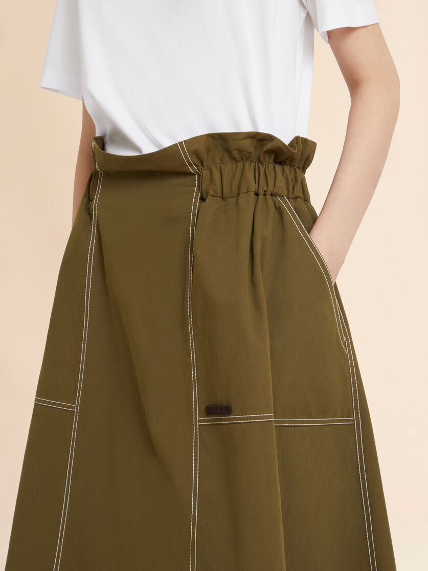 Green gabardine midi skirt with paperbag waist, Image 4