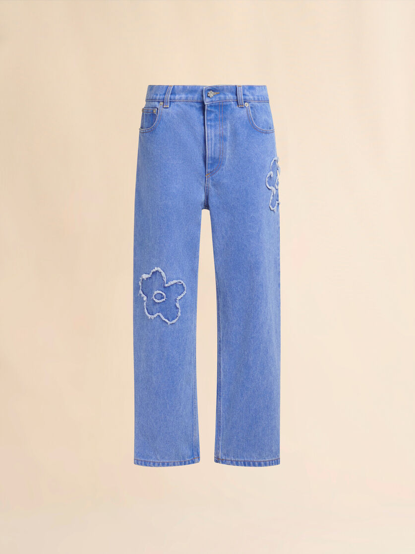 Light blue denim boyfriend jeans with patch details - Pants - Image 1