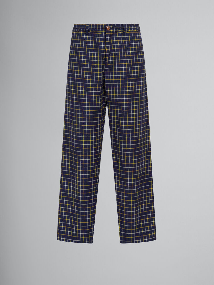 Pantaloni sportivi in lana e cotone a quadri blu - Pantaloni - Image 1