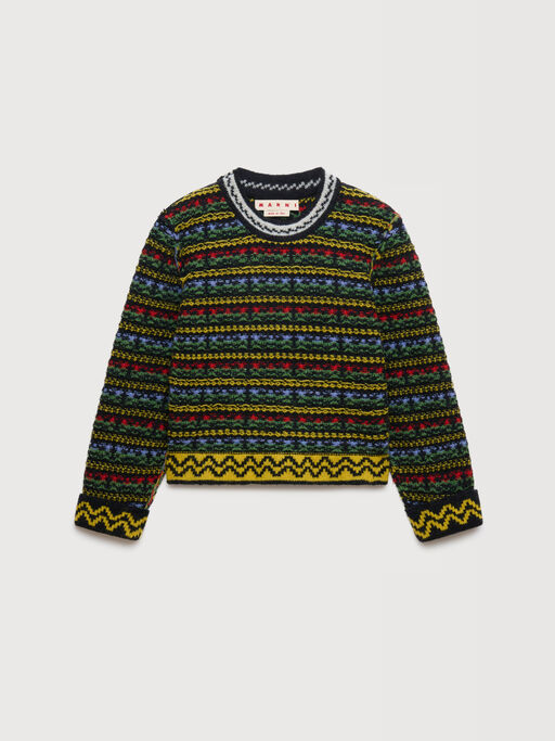 Black Shetland wool sweater with Fairisle motif - Pullovers