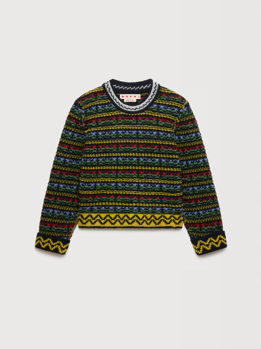 Black Shetland wool sweater with Fairisle motif, Image 1