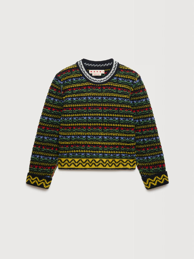 Black Shetland wool sweater with Fairisle motif - Pullovers