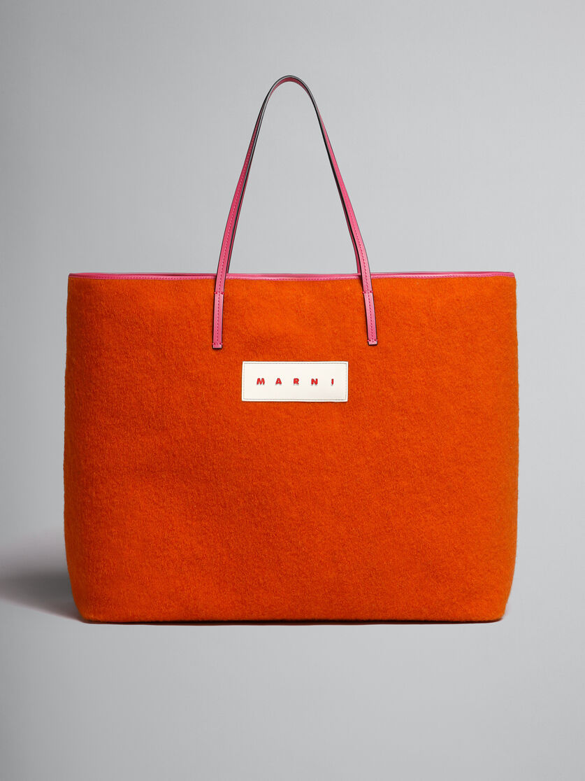 Medium reversible Janus Shopping Bag in orange felt and cotton - Shopping Bags - Image 1