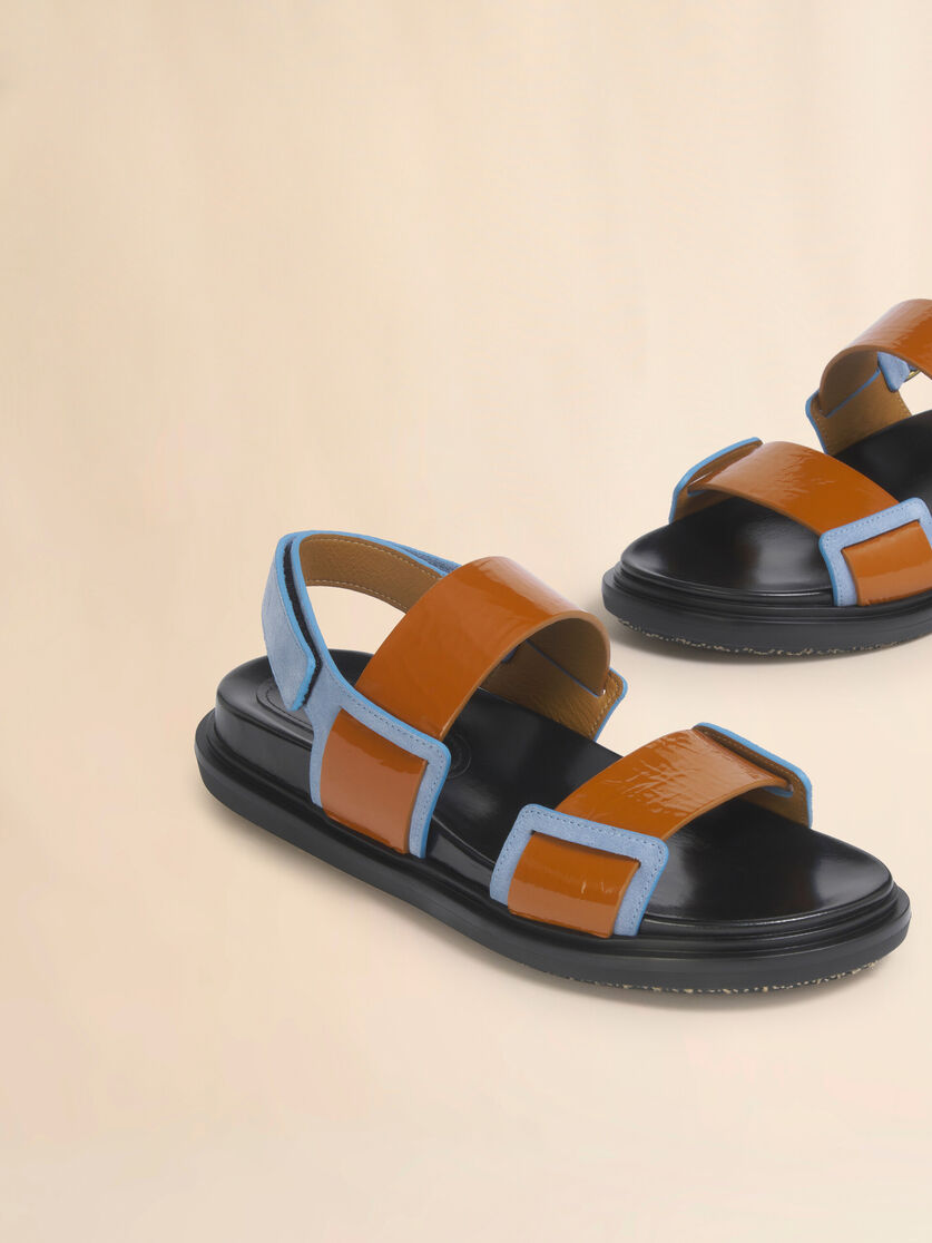 Light brown and blue leather Fussbett double-strap sandal, Image 4