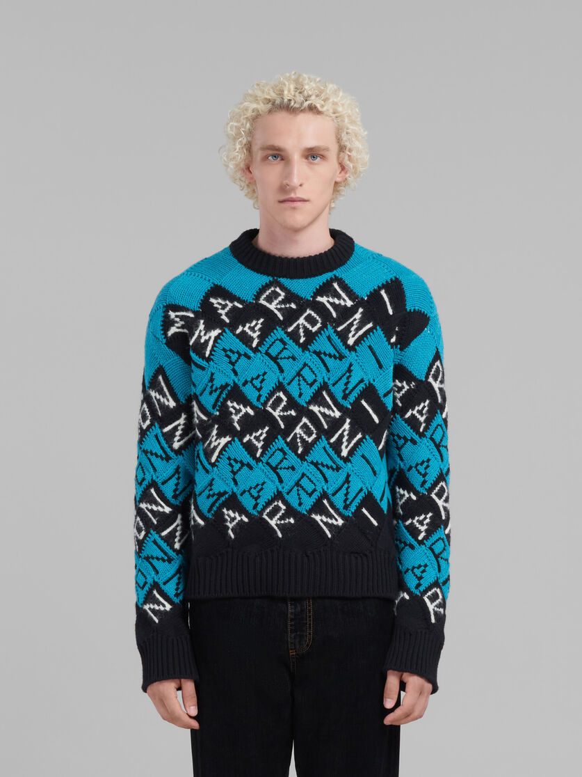 블루 및 블랙 울 마르니 블록 스웨터 - 풀오버 - Image 2