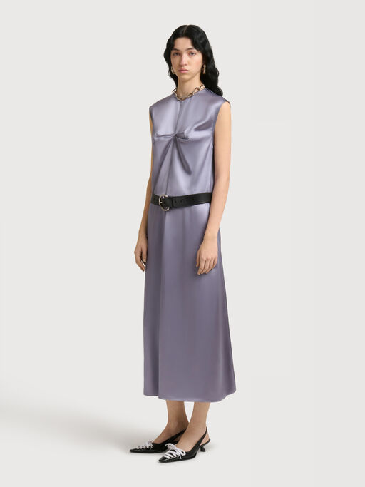 Grey satin sleeveless dress with contrast stitching - Dresses